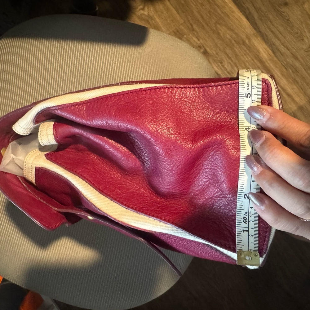 Authentic YVES SAINT LAURENT Muse Toe Leather Canvas Handbag Maroon - Picture 11 of 11